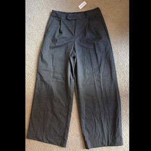 Wide-Leg Button Tab Flannel Pants Dark Gray
